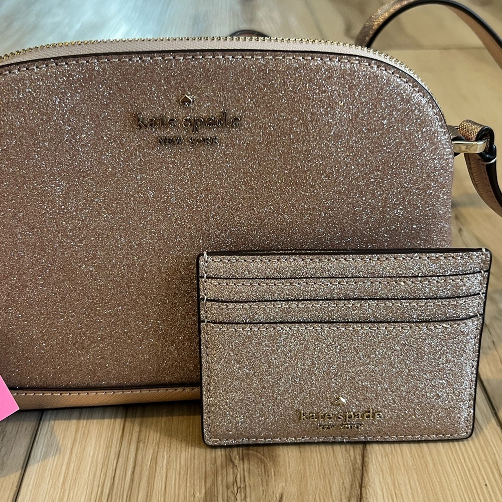 ♠️ Kate Spade Rose Gold Tinsel Crossbody and Card Case Set NWT - Picture 3 of 8